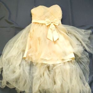 Cute pink ankle-length party evening prom dress with ribbon.